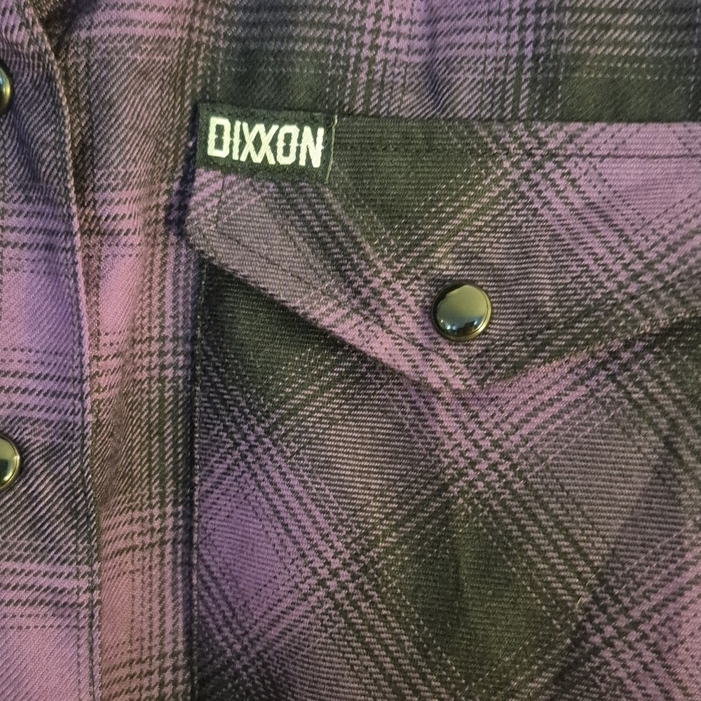 Dixxon Women's Flannel Button Down Shirt | Purple & Black Plaid | Size Small - Picture 6 of 9